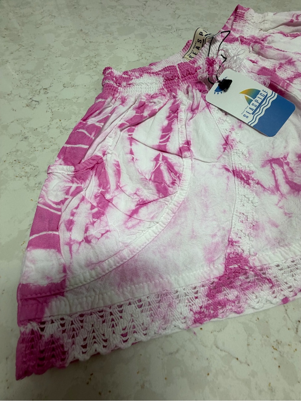 Women's Pink Tie-Dye Linen Blend Shorts with Drawstring Waist Seaspice small new - Picture 3 of 6